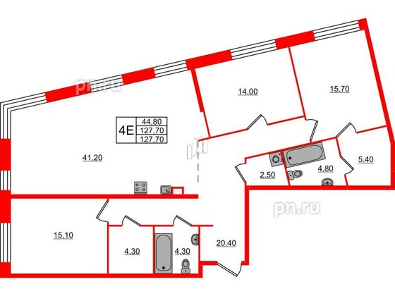 Квартира в ЖК «ЛДМ», 3 комнатная, 127.7 м², 2 этаж