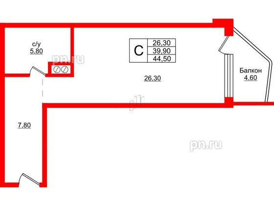 Апартаменты в ЖК Русь-2, студия, 44.5 м², 2 этаж