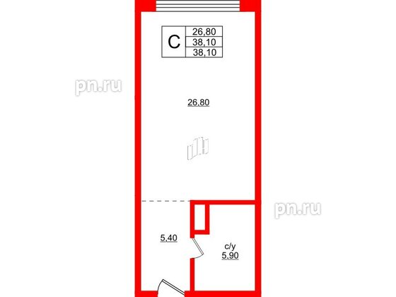 Апартаменты в ЖК Русь-2, студия, 38.1 м², 1 этаж