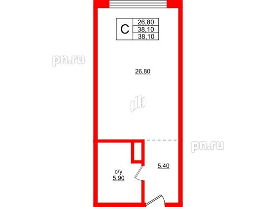 Апартаменты в ЖК Русь-2, студия, 38.1 м², 1 этаж