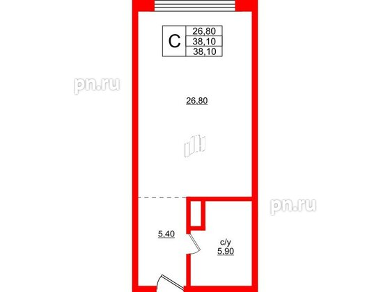 Апартаменты в ЖК Русь-2, студия, 38.1 м², 1 этаж