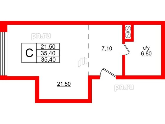 Апартаменты в ЖК Русь-2, студия, 35.4 м², 1 этаж