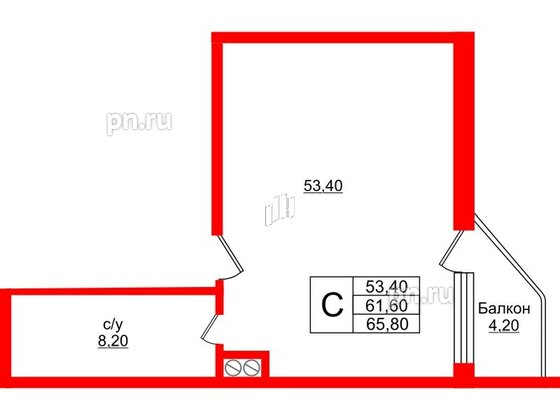 Апартаменты в ЖК Русь-2, студия, 65.8 м², 2 этаж