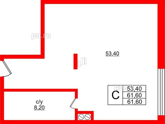 Апартаменты в ЖК Русь-2, студия, 61.6 м², 1 этаж