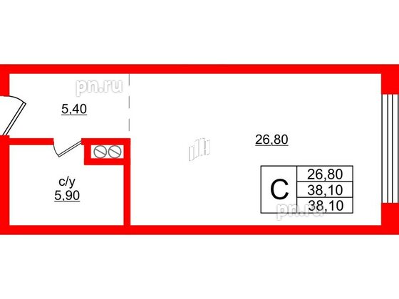 Апартаменты в ЖК Русь-2, студия, 38.1 м², 1 этаж