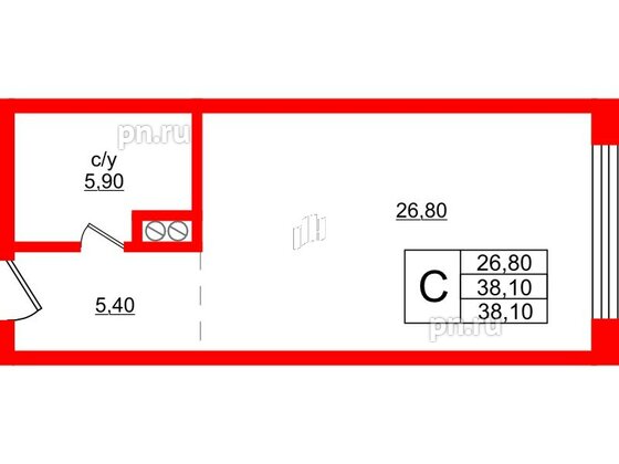 Апартаменты в ЖК Русь-2, студия, 38.1 м², 1 этаж