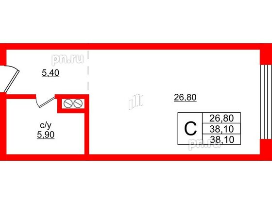 Апартаменты в ЖК Русь-2, студия, 38.1 м², 1 этаж