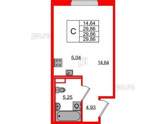 Квартира в ЖК Образцовый квартал, студия, 29.86 м², 1 этаж