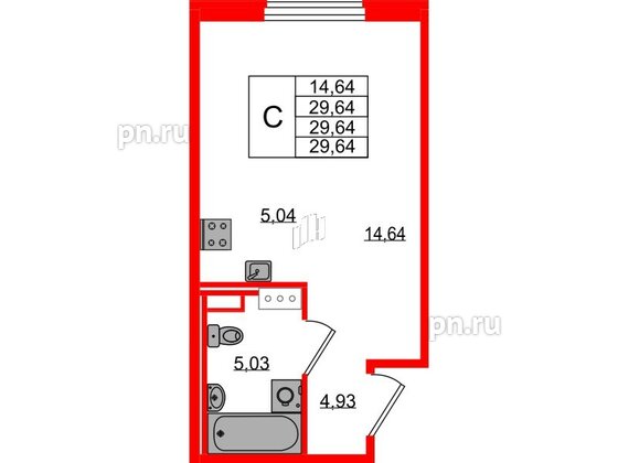 Квартира в ЖК Образцовый квартал, студия, 29.64 м², 2 этаж