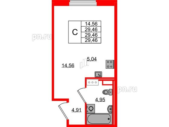 Квартира в ЖК Образцовый квартал, студия, 29.46 м², 4 этаж