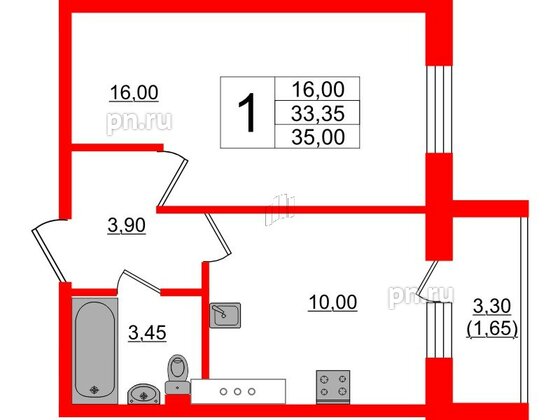 Квартира в ЖК Ленский, 1 комнатная, 35 м², 8 этаж