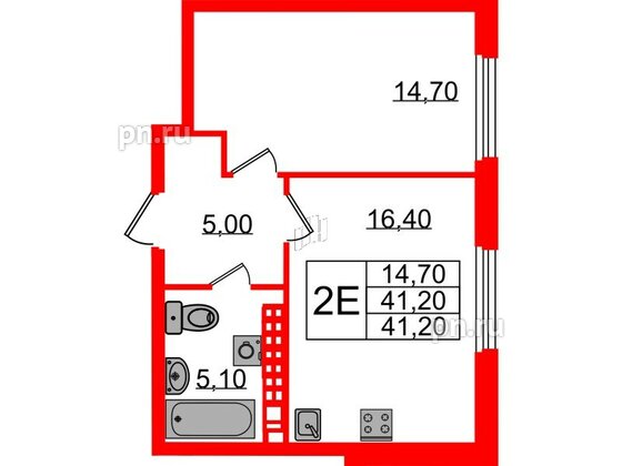 Квартира в ЖК Визионер, 1 комнатная, 41.3 м², 8 этаж