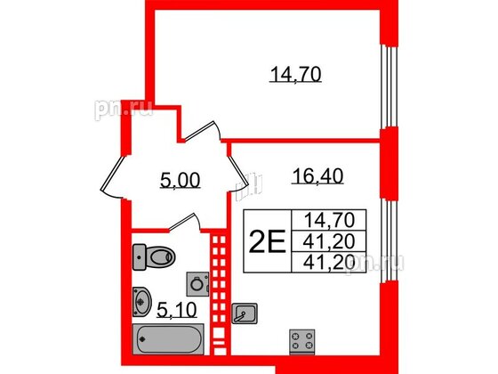 Квартира в ЖК Визионер, 1 комнатная, 41.2 м², 9 этаж