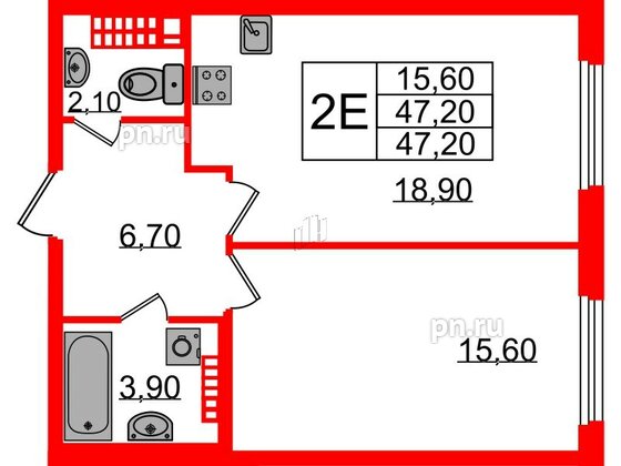 Квартира в ЖК Визионер, 1 комнатная, 47.2 м², 7 этаж