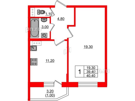 Квартира в ЖК Невская история, 1 комнатная, 39.4 м², 3 этаж