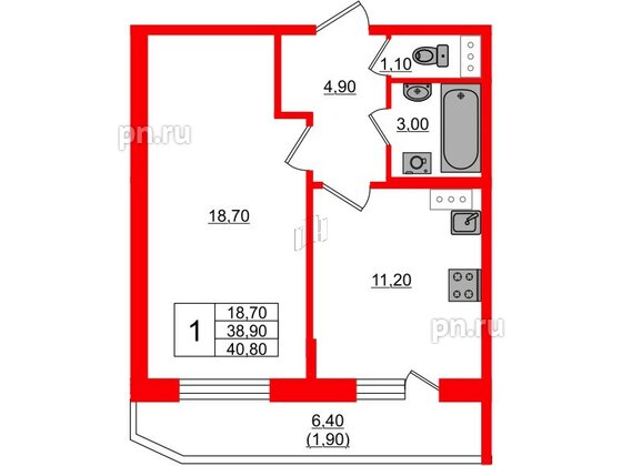 Квартира в ЖК Невская история, 1 комнатная, 38.9 м², 4 этаж