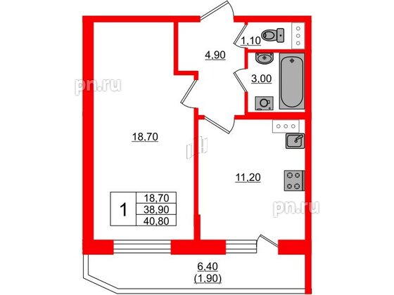 Квартира в ЖК Невская история, 1 комнатная, 38.9 м², 3 этаж