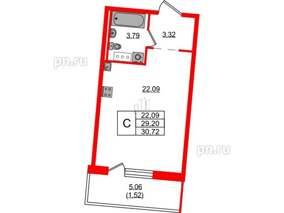 Квартира в ЖК Невский Берег, студия, 30.72 м², 3 этаж