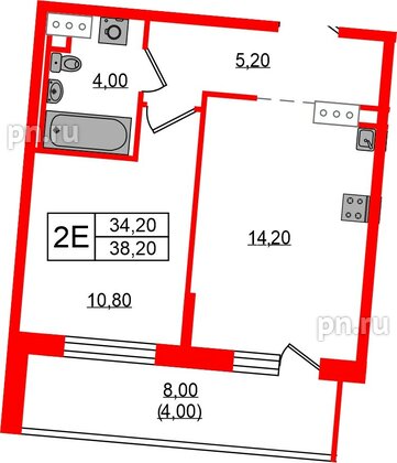 Квартира в ЖК Невский Берег, 1 комнатная, 37.7 м², 5 этаж