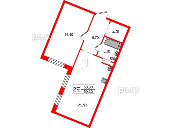 Квартира в ЖК Невский Берег, 1 комнатная, 50.3 м², 5 этаж