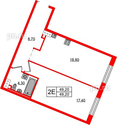 Квартира в ЖК Невский Берег, 1 комнатная, 49.2 м², 1 этаж