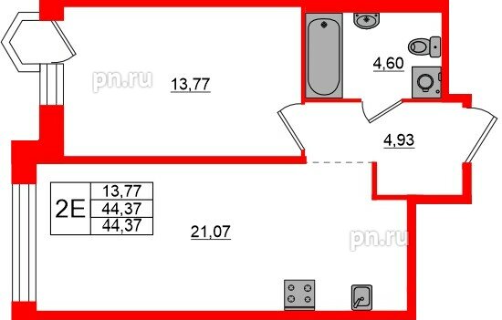 Квартира в ЖК «AVANT», 1 комнатная, 44.37 м², 8 этаж