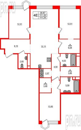 Квартира в ЖК «AVANT», 3 комнатная, 111.28 м², 8 этаж