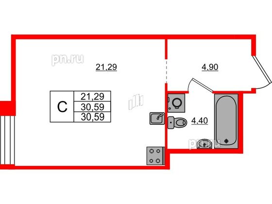 Квартира в ЖК AVANT, студия, 30.59 м², 5 этаж