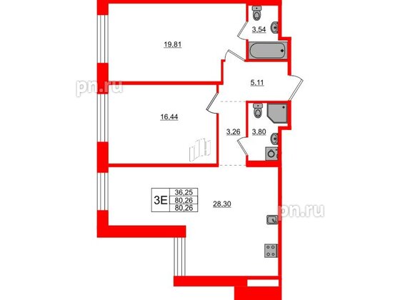 Квартира в ЖК AVANT, 2 комнатная, 80.26 м², 5 этаж