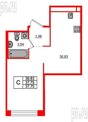 Квартира в ЖК AVANT, студия, 37.75 м², 4 этаж