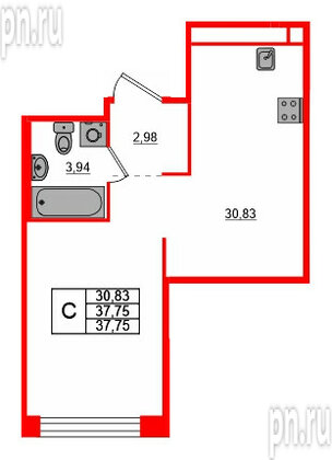 Квартира в ЖК AVANT, студия, 37.75 м², 6 этаж
