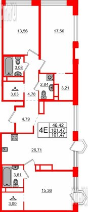 Квартира в ЖК «AVANT», 3 комнатная, 101.47 м², 6 этаж