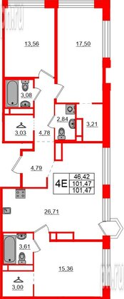 Квартира в ЖК «AVANT», 3 комнатная, 101.47 м², 8 этаж