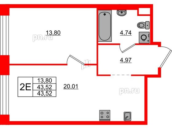 Квартира в ЖК AVANT, 1 комнатная, 43.52 м², 7 этаж