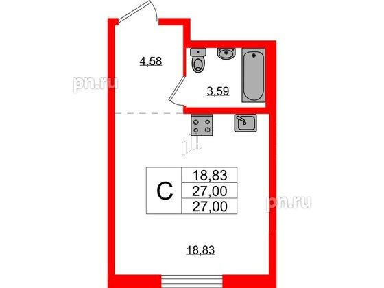 Квартира в ЖК Стороны Света 2, студия, 27 м², 1 этаж