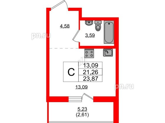 Квартира в ЖК Стороны Света 2, студия, 23.87 м², 10 этаж