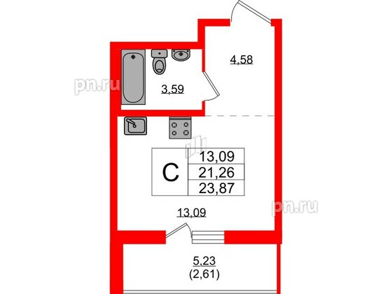 Квартира в ЖК Стороны Света 2, студия, 23.87 м², 9 этаж