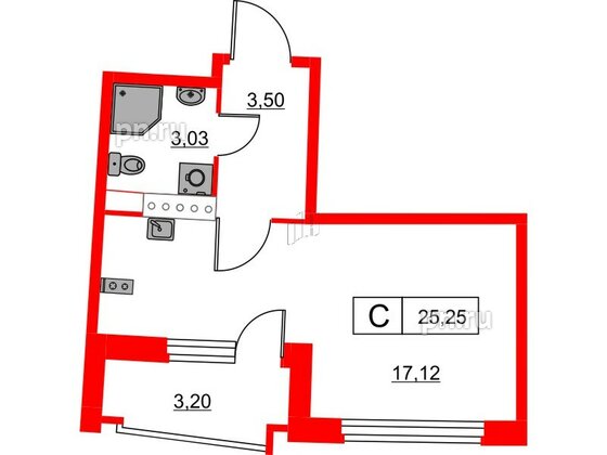 Квартира в ЖК Авиатор, студия, 25.25 м², 3 этаж