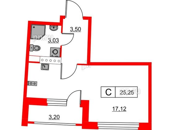 Квартира в ЖК Авиатор, студия, 25.25 м², 5 этаж