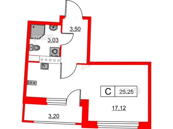 Квартира в ЖК Авиатор, студия, 25.25 м², 6 этаж