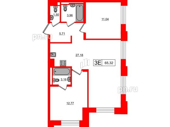 Квартира в ЖК Alpen, 2 комнатная, 65.32 м², 5 этаж