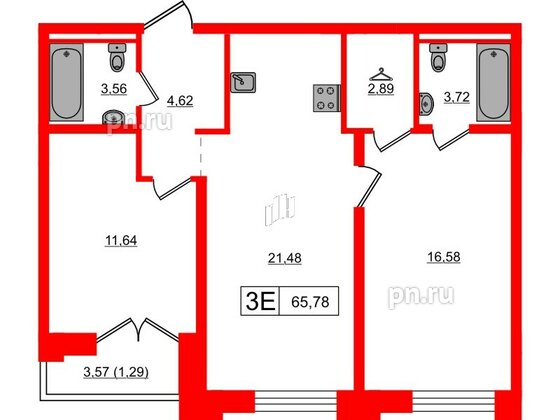 Квартира в ЖК Alpen, 2 комнатная, 65.78 м², 8 этаж