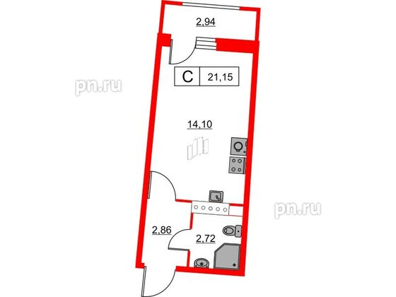Квартира в ЖК Авиатор, студия, 21.15 м², 12 этаж