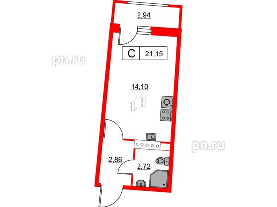Квартира в ЖК Авиатор, студия, 21.15 м², 14 этаж