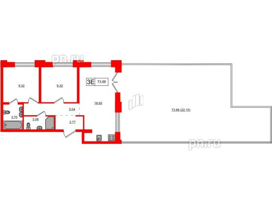 Квартира в ЖК Alpen, 2 комнатная, 73.98 м², 9 этаж