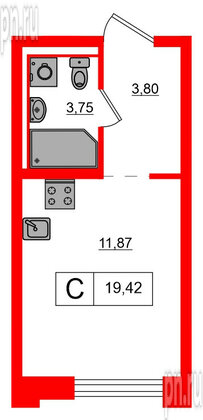 Квартира в ЖК Alpen, студия, 19.42 м², 2 этаж