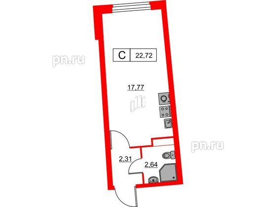 Квартира в ЖК Авиатор, студия, 22.72 м², 2 этаж
