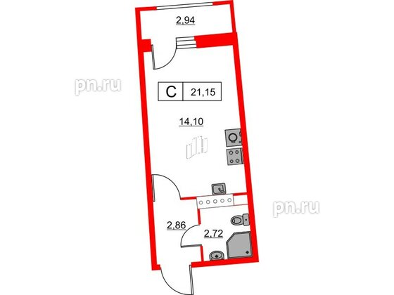 Квартира в ЖК Авиатор, студия, 21.15 м², 12 этаж