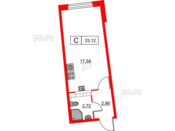 Квартира в ЖК Авиатор, студия, 23.12 м², 4 этаж
