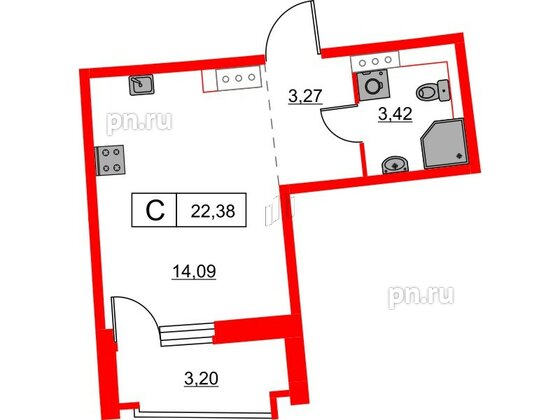 Квартира в ЖК Авиатор, студия, 22.38 м², 4 этаж